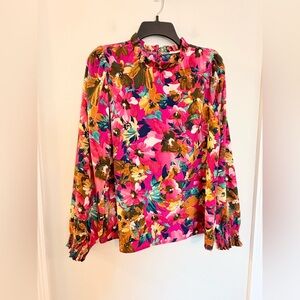 Les Amis Pink Floral Long Sleeve Blouse - Size Large